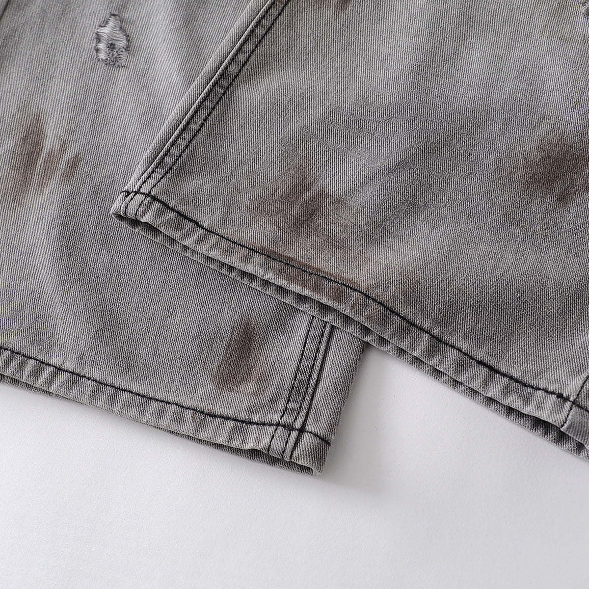 Baggy Fit Distressed Grey Ripped Jeans