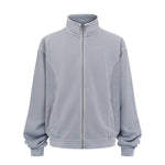 Stand Collar Panel Detail Washed Zip Up Sweatshirt