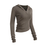Ruched Fitted Long Sleeve Hoodie Top