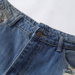 Loose Fit Embroidered Patch Distressed Jeans