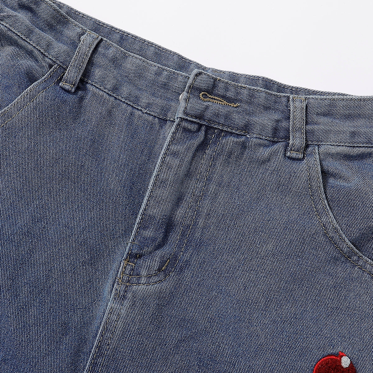 Embroidered Patch High Waist Wide Shorts