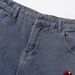 Embroidered Patch High Waist Wide Shorts