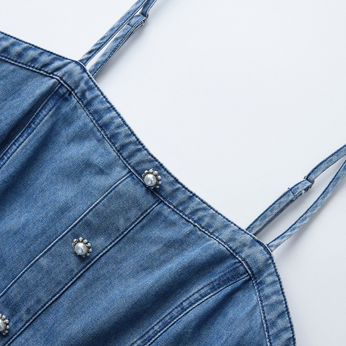 Spaghetti Strap Tiered Denim Midi Dress