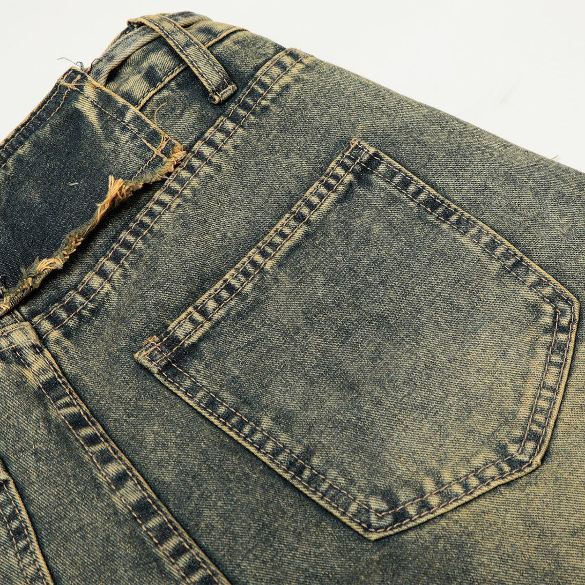 Distressed Wide Leg Denim Pants Asymmetrical Layered Waist