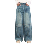Washed Faux-Pocket Paneled Workwear Baggy Jeans