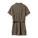 Short-Sleeve Belted Denim Mini Dress