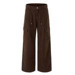 Wide Leg Cargo Pants Elastic Waistband Multi Pocket