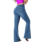 Crossover Waist Knit Denim Bootcut Pants