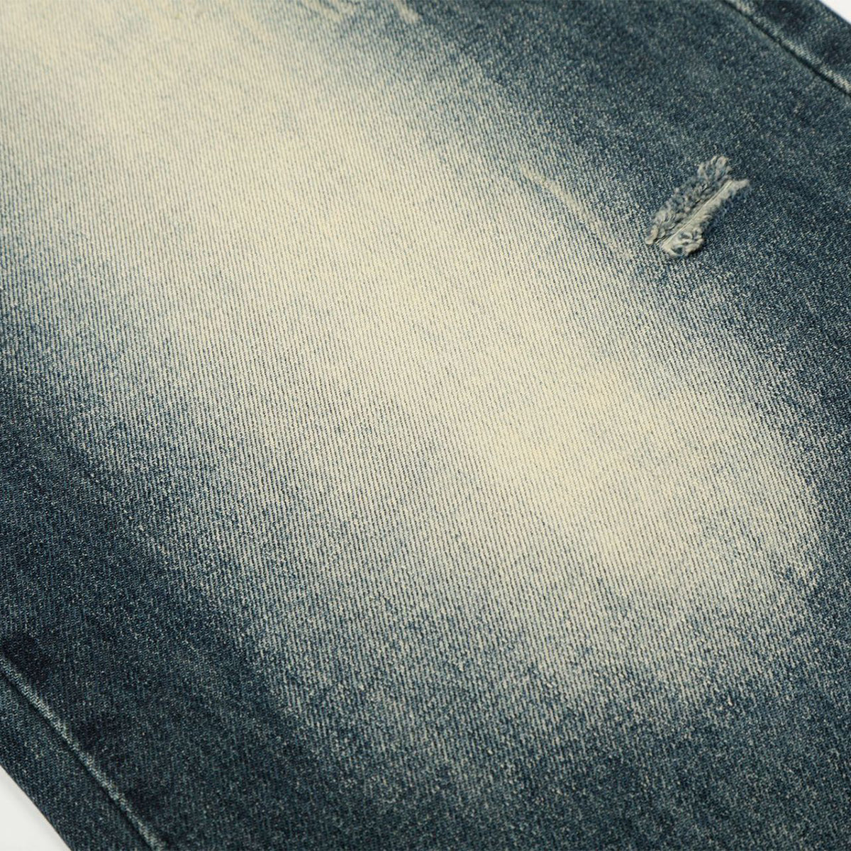 Faded Whisker Detailing Distressed Wide Leg Denim Jeans