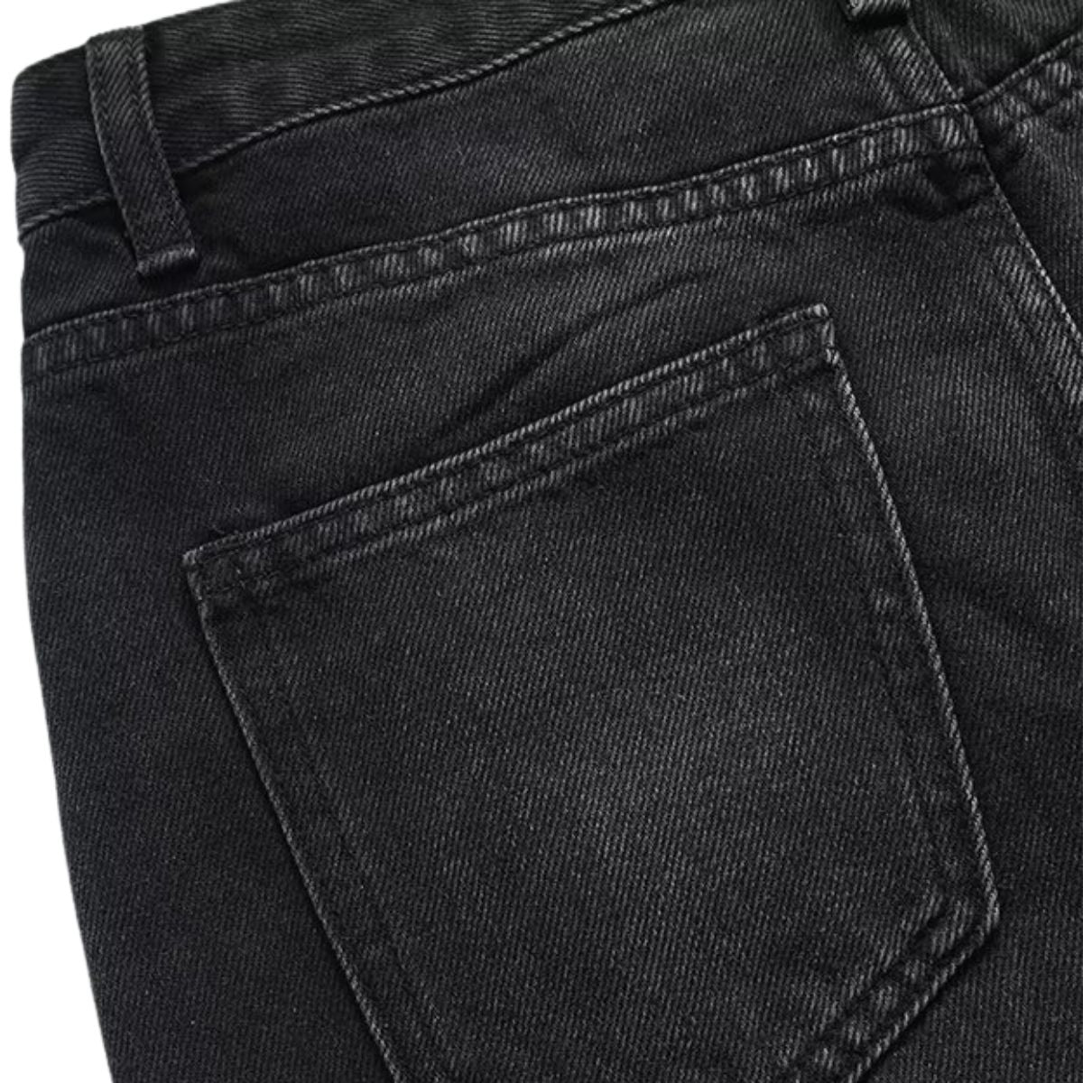 Black Washed Denim Midi Skirt