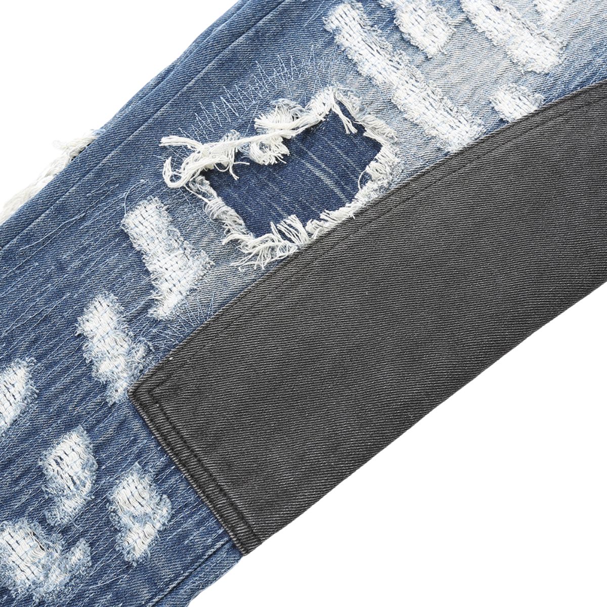 Smoke Rise Straight Leg Repaired & Distressed Patchwork Jeans