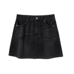 Vintage Black Whisker Denim Mini Skirt