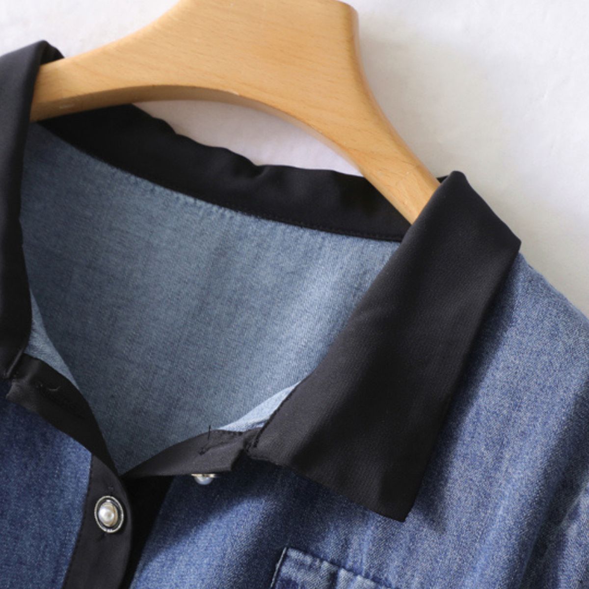 Patchwork Short-Sleeve Denim Shirtdress