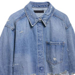 Raw Hem Cropped Ripped Denim Jacket