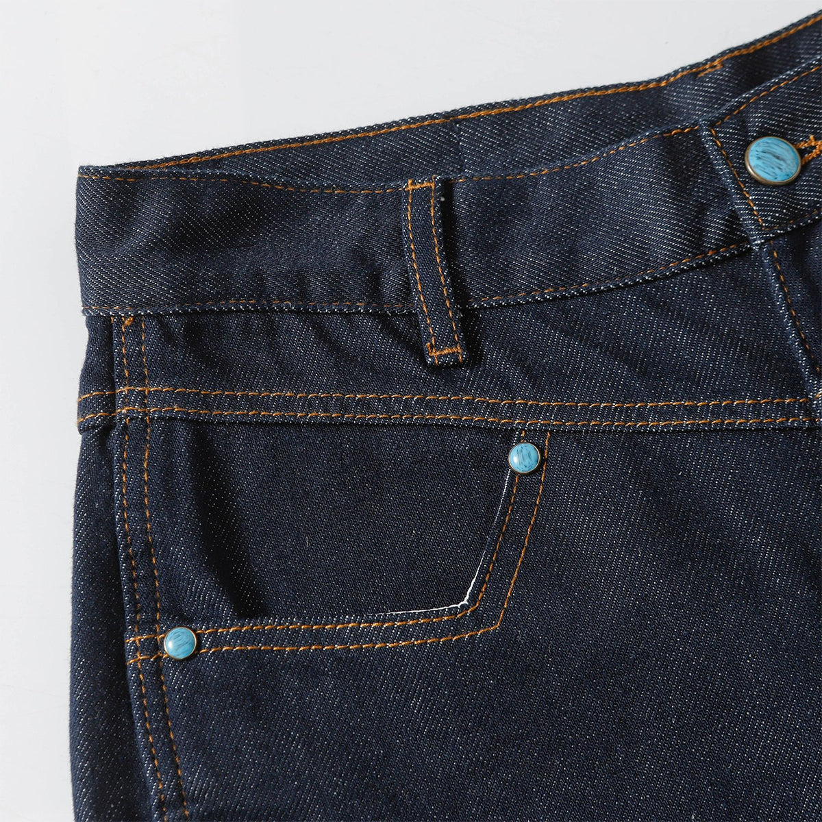 Raw Denim Straight-Leg Jeans High-Street Turquoise Accent