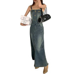 Lace-Up Back Denim Cami Midi Dress