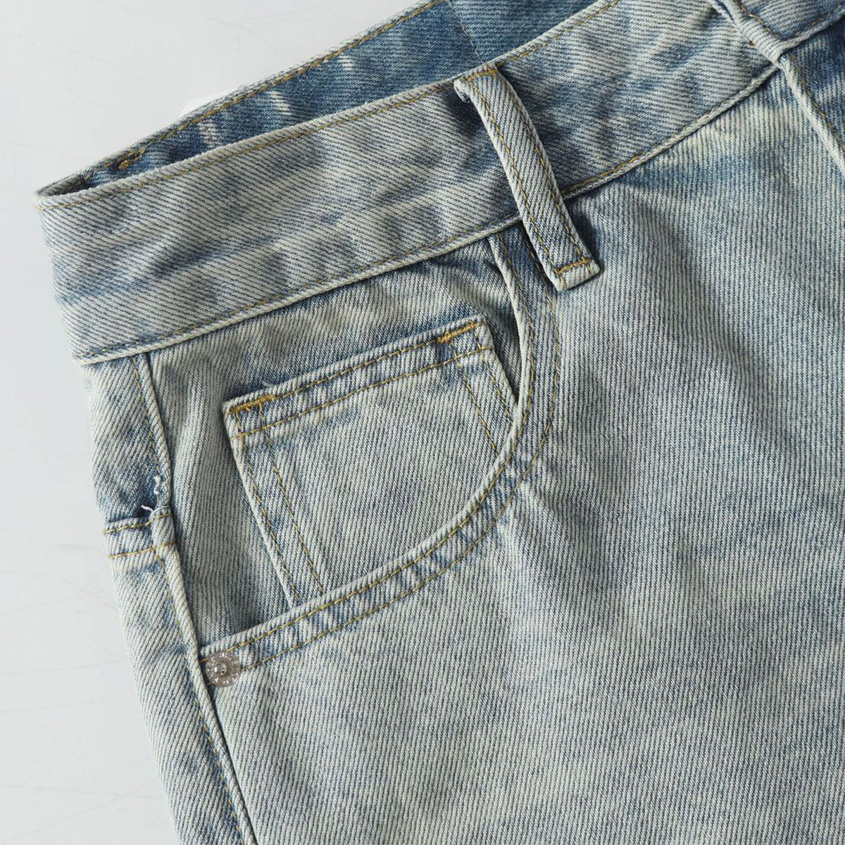 Vintage Light Wash Distressed Straight Leg Relaxed Jeans
