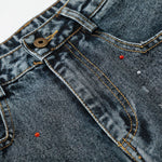 Starry Denim Bermuda Shorts Distressed Wash Colorful Accents