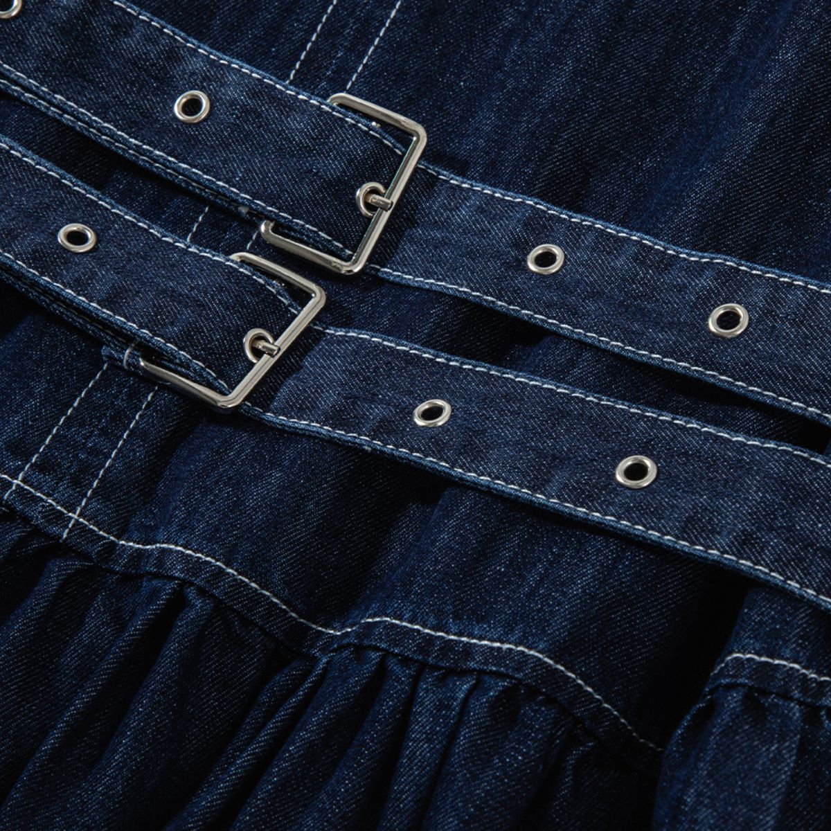 Denim Sleeveless Belted Midi Dress