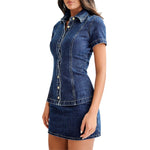 Denim Short Sleeve Top and Mini Skirt Set