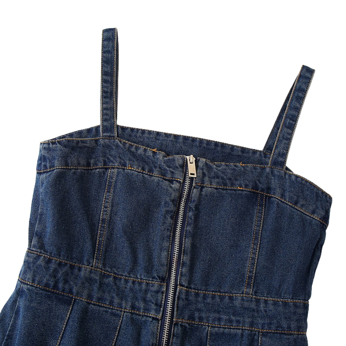 A-Line Sleeveless Denim Midi Dress