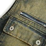 Button-Front Washed Denim Vest