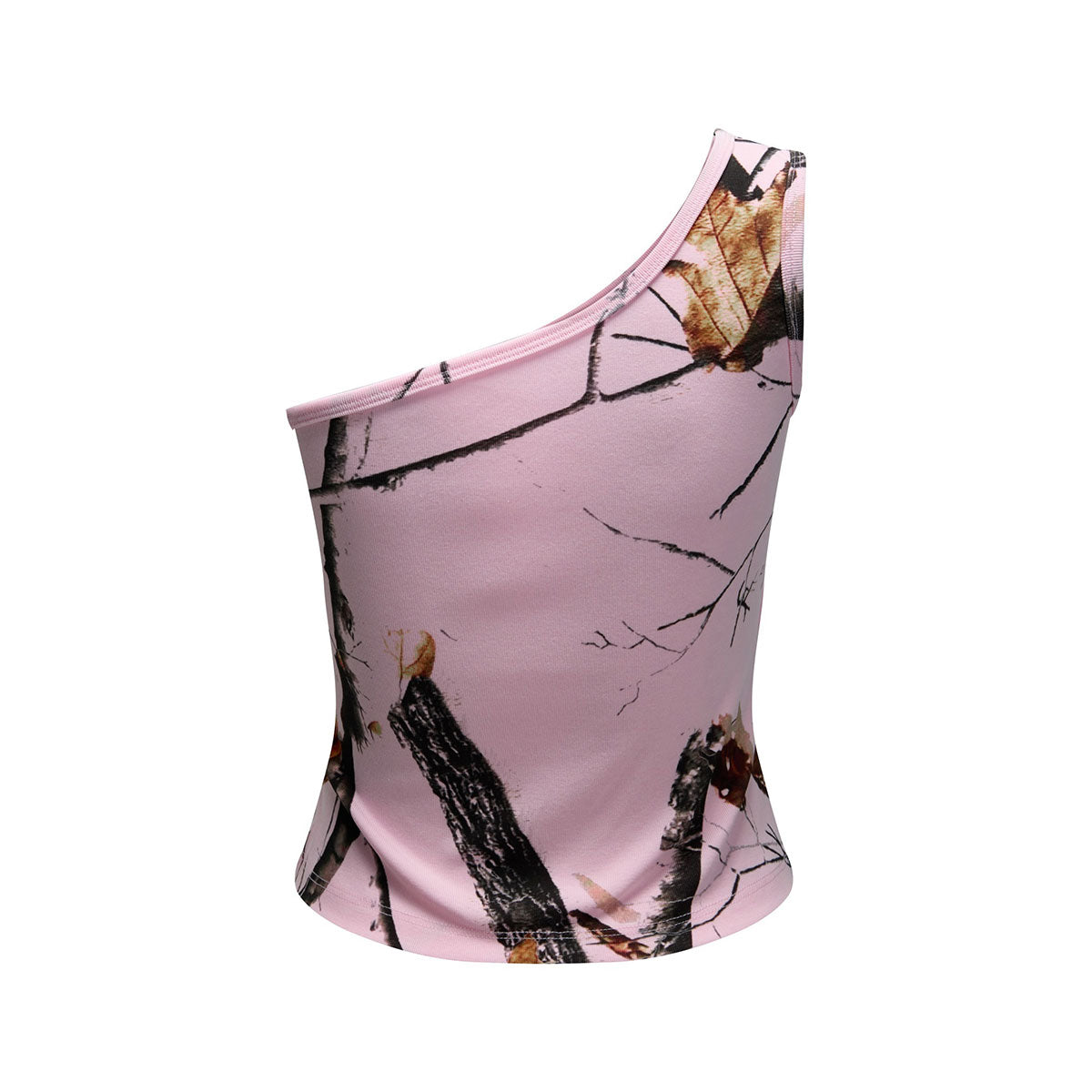 Pink Camo Leaf Print Single Shoulder Comfort Tank