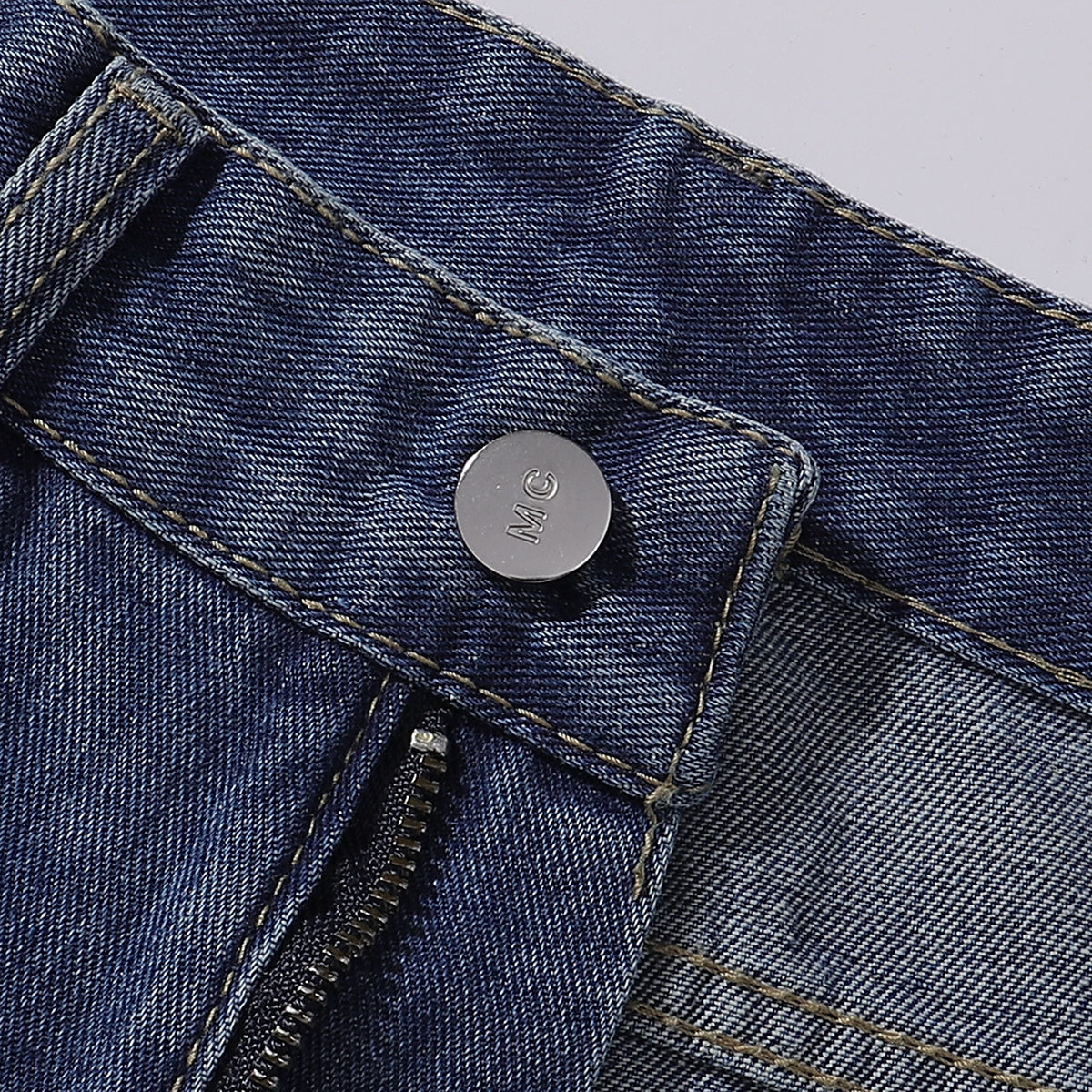 Vintage Wash Whisker Faded Straight Leg Jeans