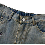 Dog Embroidery Loose Fit Denim Shorts