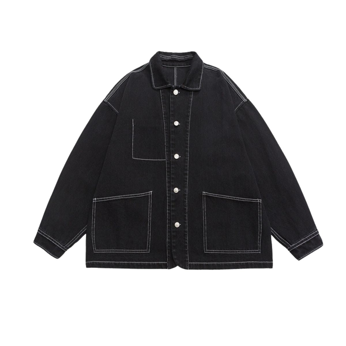 Loose Fit Denim Button-Front Jacket