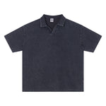 Retro Distressed Waffle Vintage Wash Polo T-Shirt
