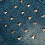 Distressed Metal Stud Wide-Leg Vintage Blue Jeans