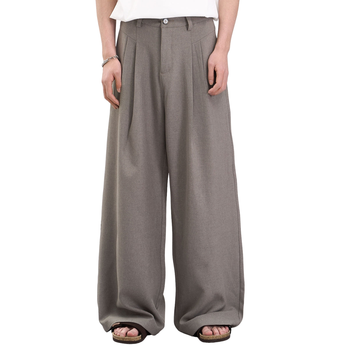 Double-Pleat Baggy Wide-Leg Trousers