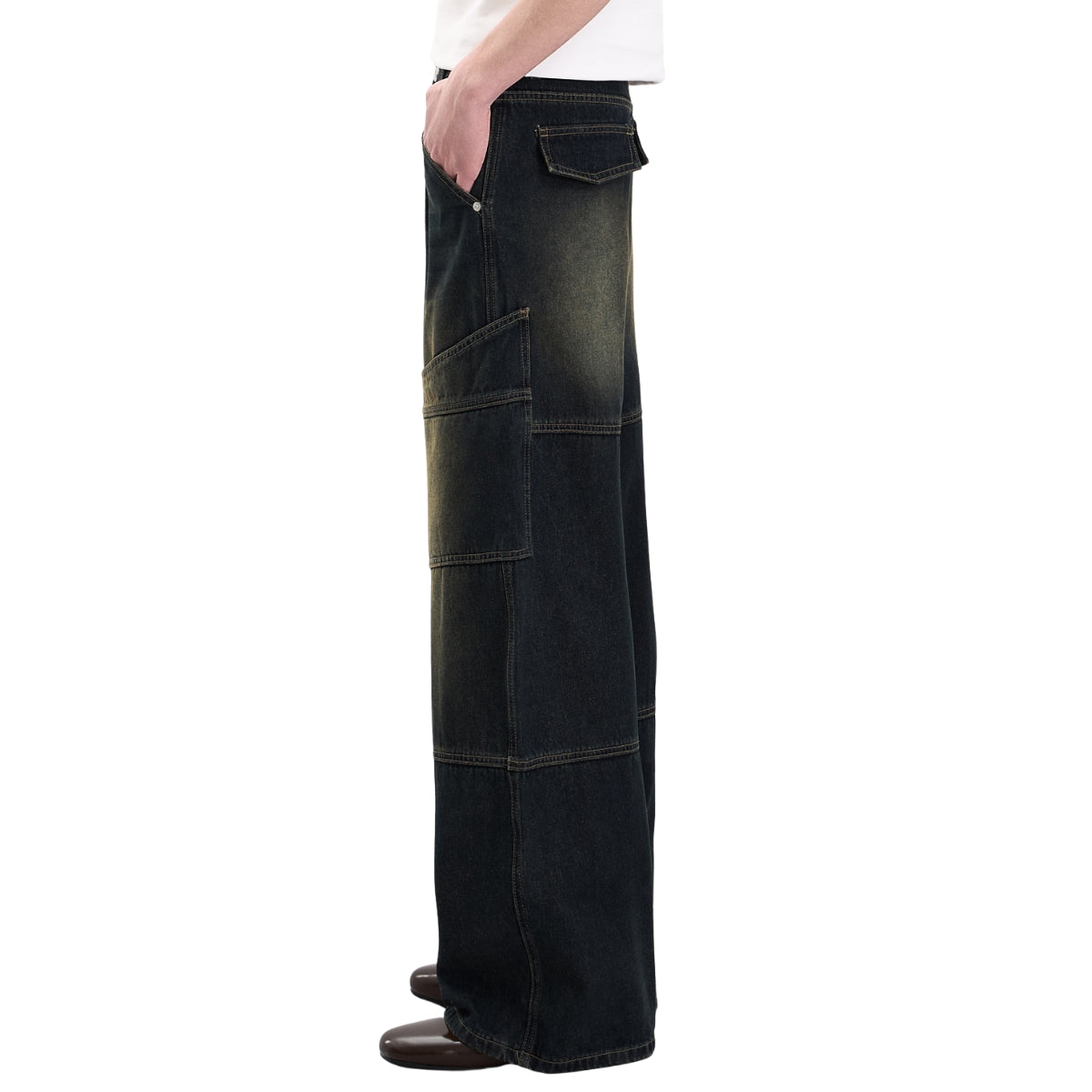 Washed Structured Heavy-Duty Straight-Leg Carpenter Jeans