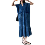 Jacquard Oversized Short-Sleeve Denim Mididress