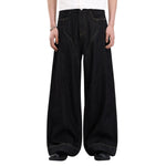 Raw Yellow-Stitch Wide-Leg Curved Baggy Denim Pants