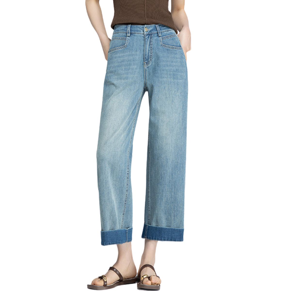 Risen Jeans Straight-Leg Washed Ankle Jeans