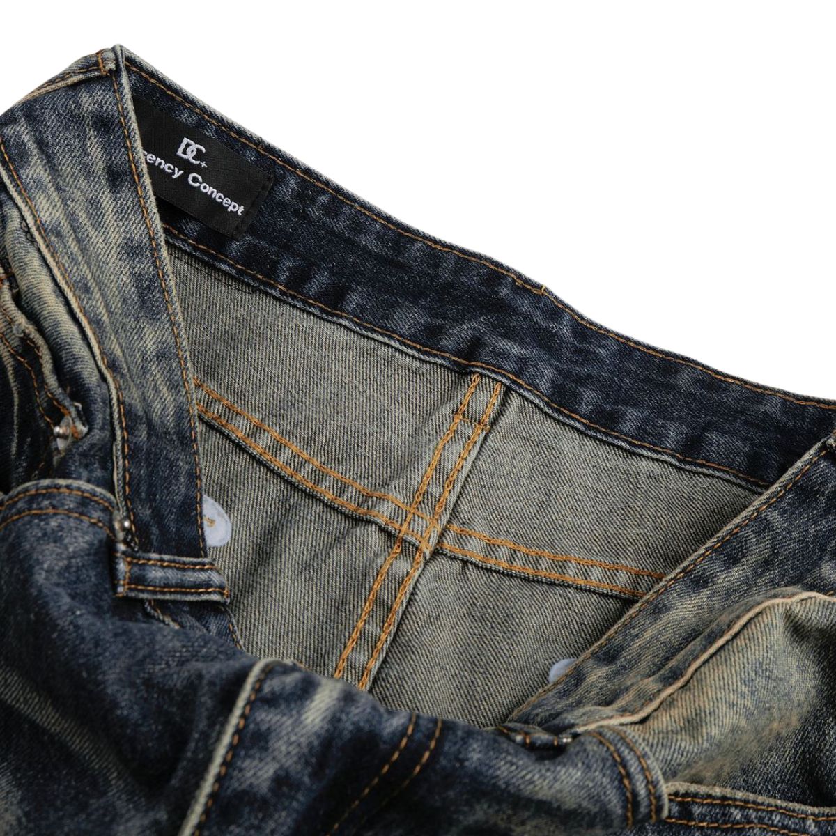 Vintage Washed Wide Leg Whiskered Jeans
