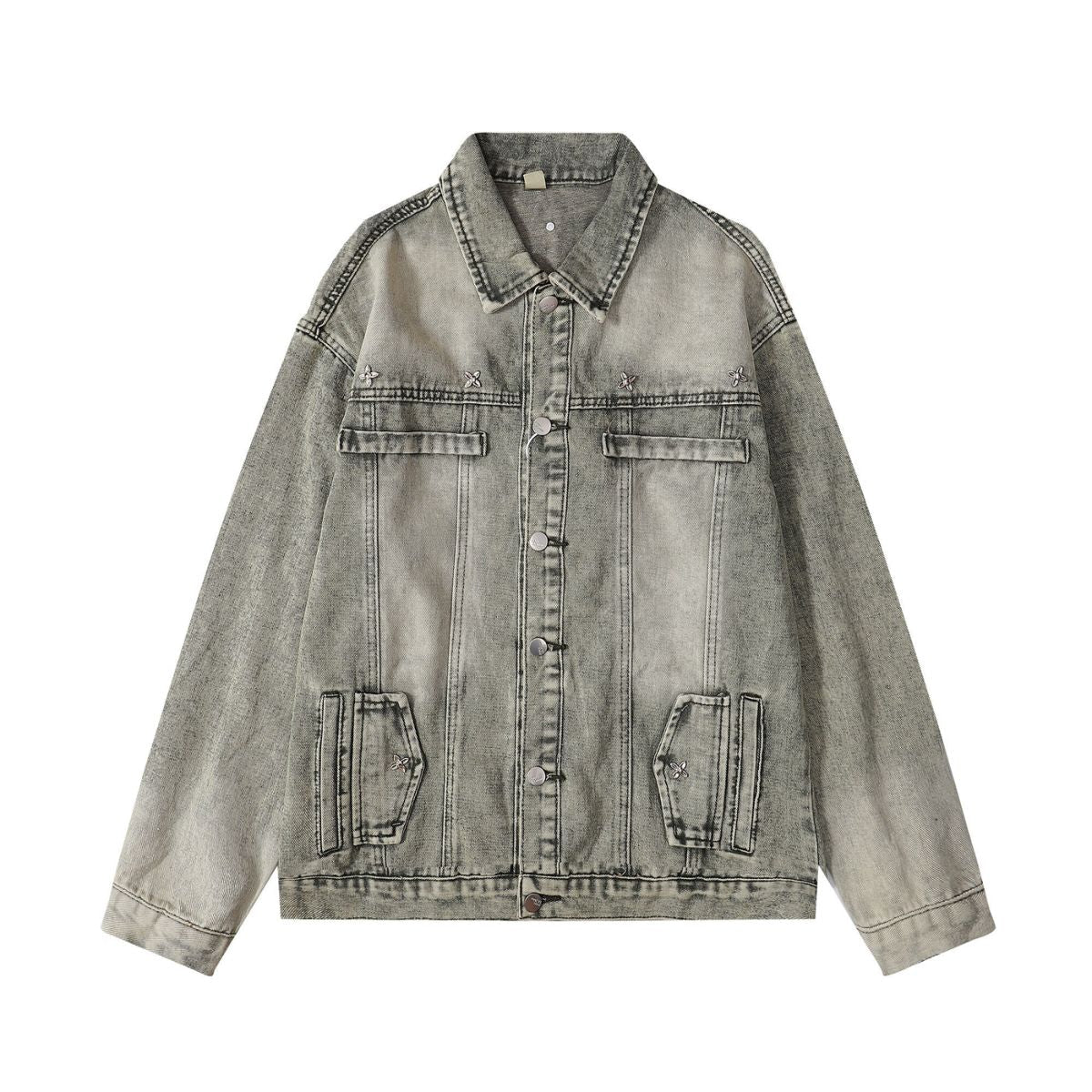 Silver Metal Flower Studs Denim Jacket