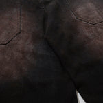 Artistic Brown Fade Geometric Stitching Black Denim Wide Leg Jeans