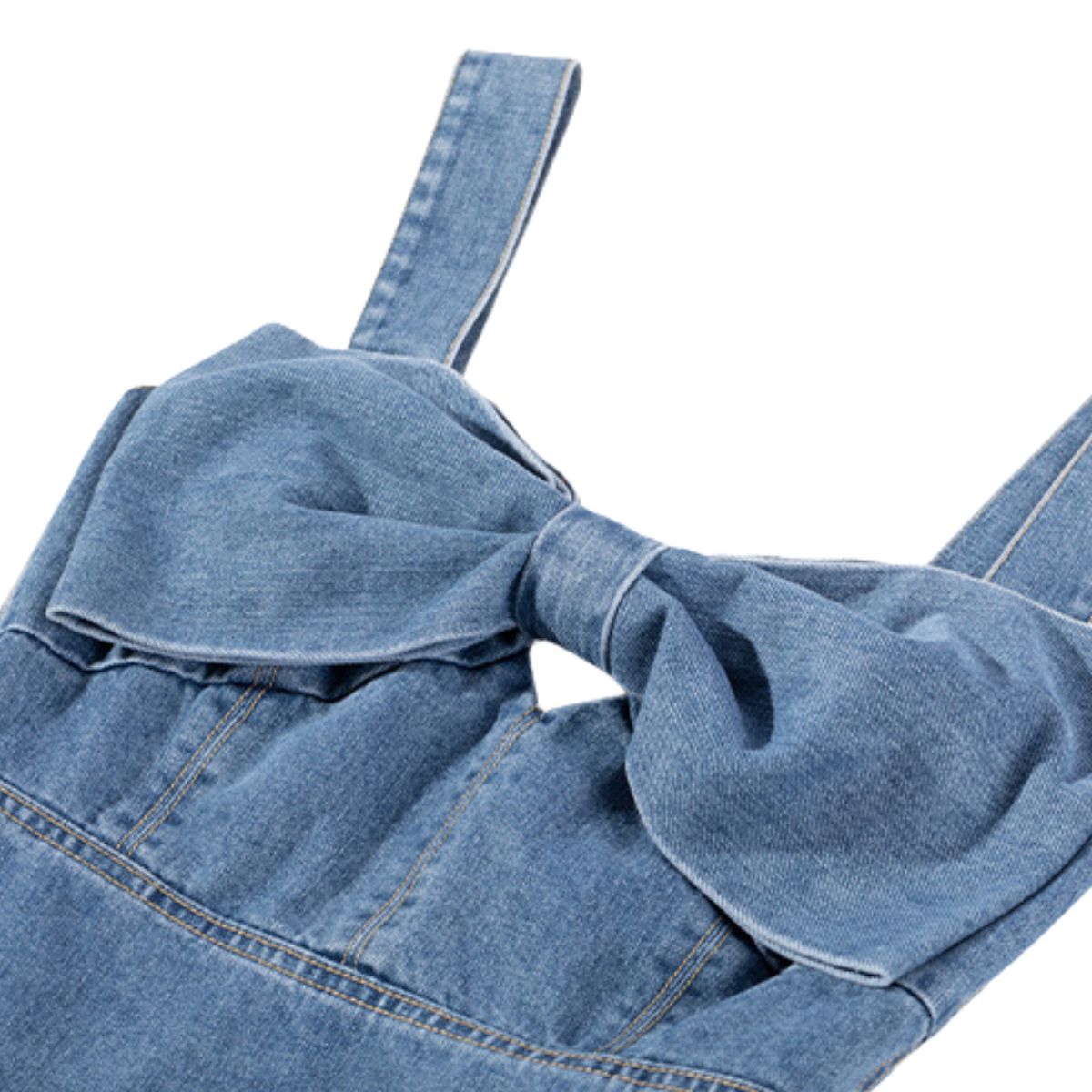 Women's Denim Bow Strappy Mini Dress