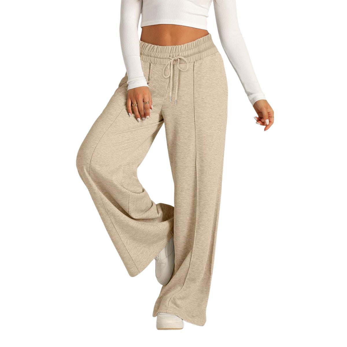 Women's Drawstring High Waist Wide Leg Pants Casual Comfy Trousers
