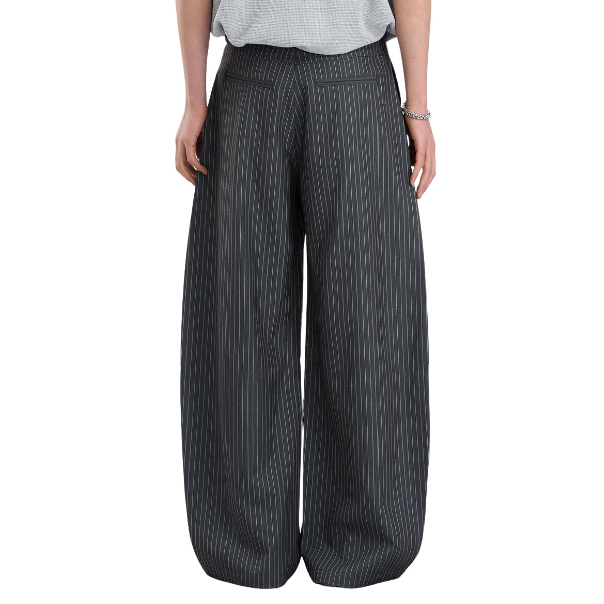 Vintage Stripe Barrel-Leg Tailored Trousers