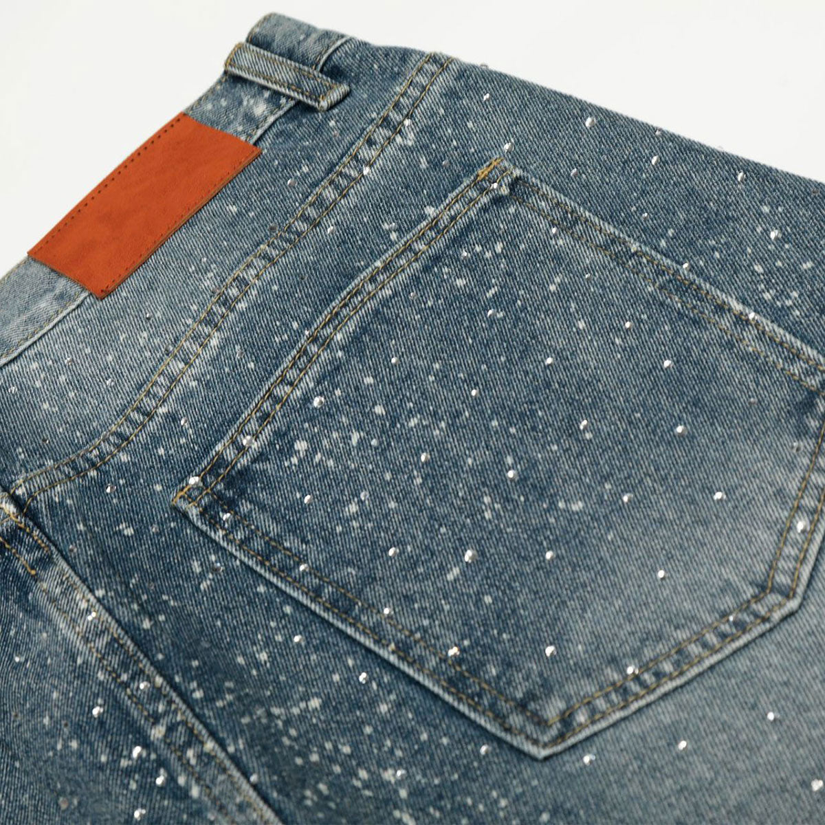 Vintage Speckled Wash Wide Leg Denim Jeans