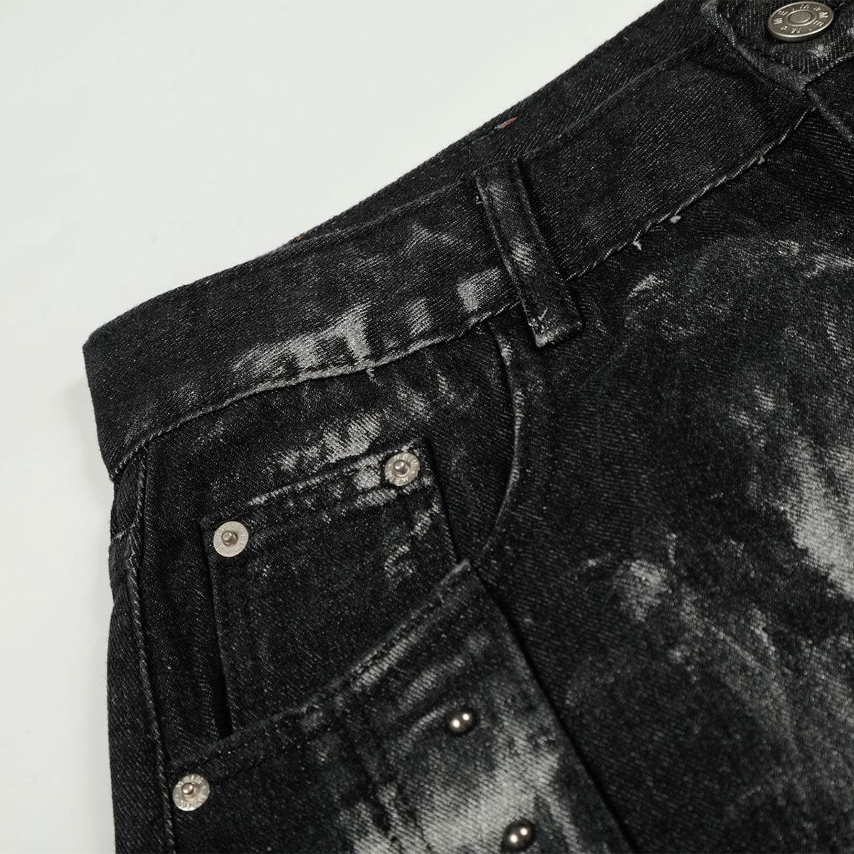 Studded Black Paint Splatter Wide Leg Jeans