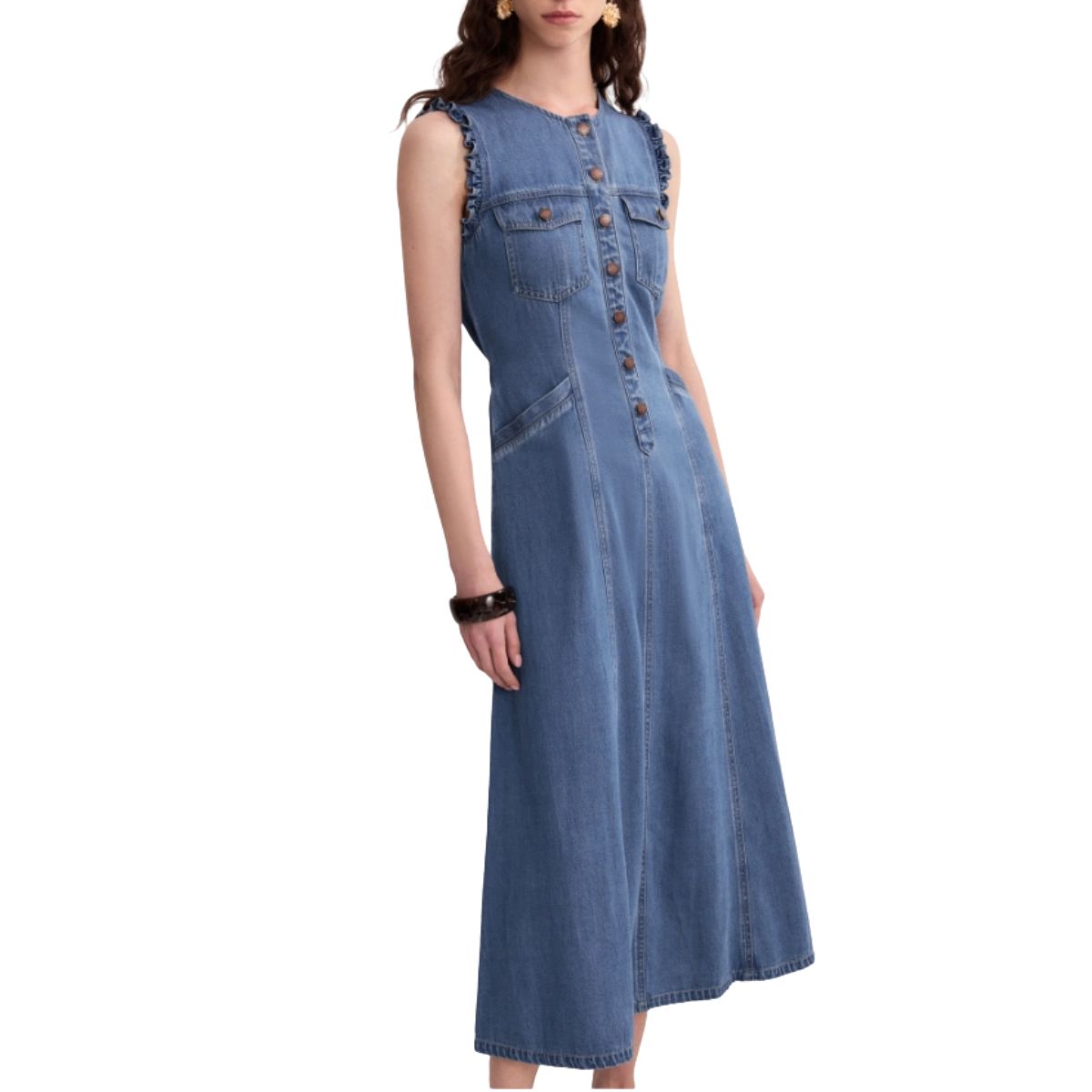 Relaxed Fit Sleeveless Denim Midi Dress