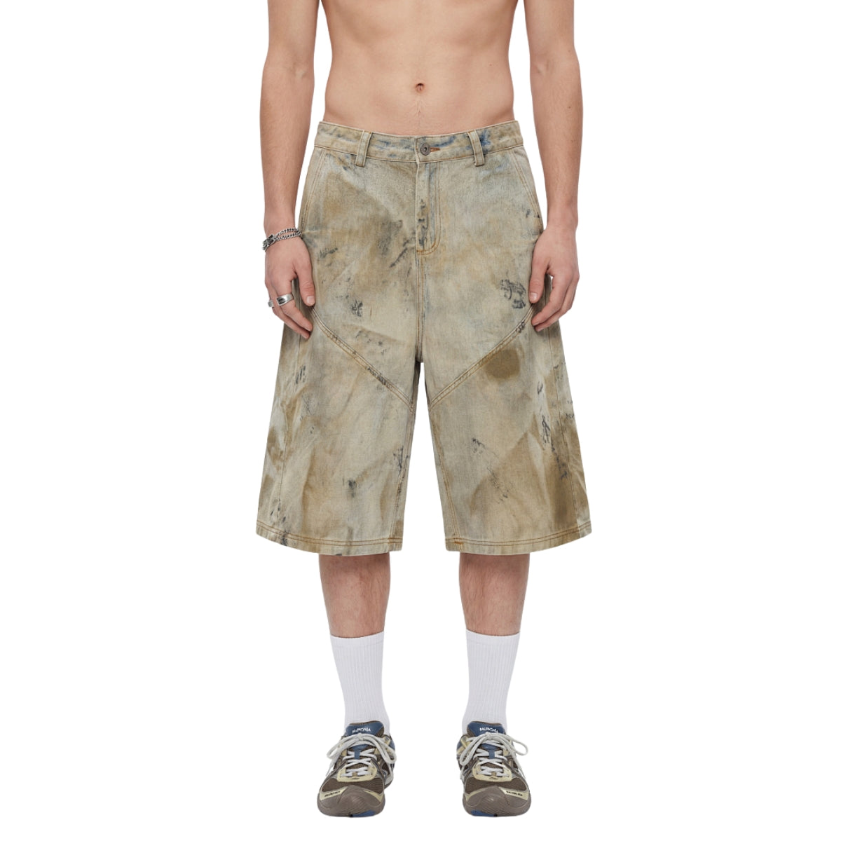 Vintage Mud-Washed Denim Texture Bermuda Shorts