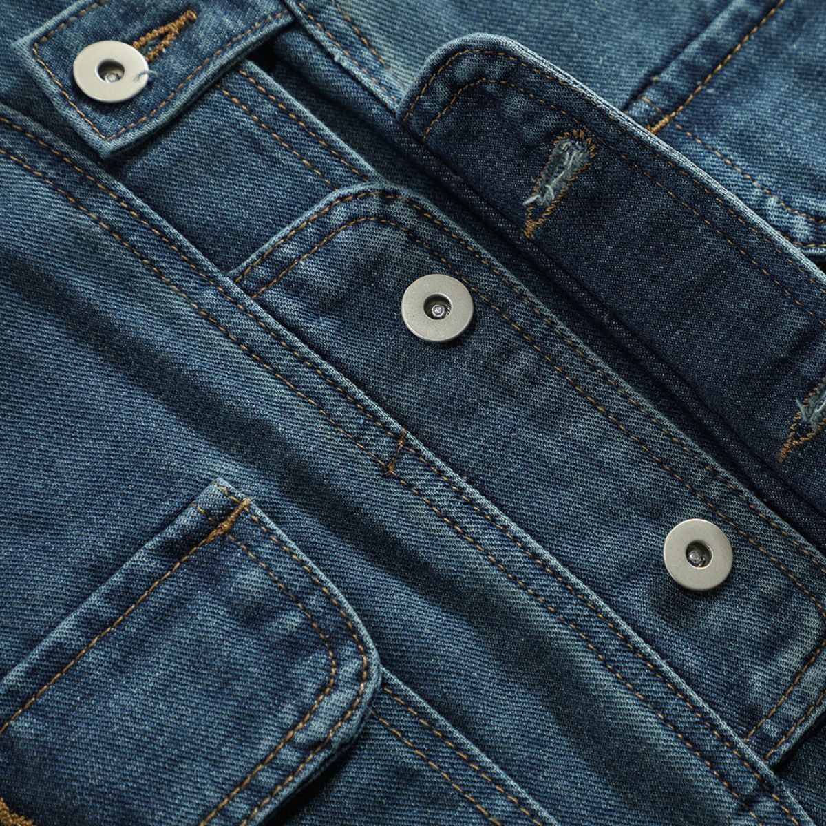 Relaxed V-Neck Denim Cargo Vest