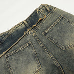 Distressed Wide Leg Denim Pants Asymmetrical Layered Waist