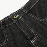 Flame Print Black Wide Leg Denim Shorts